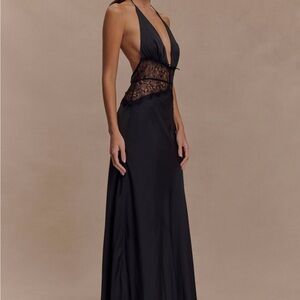 Meshki Black Plunge Sleeveless Gown